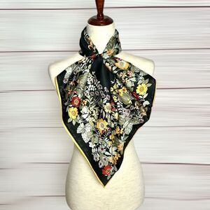 Cornelia James Silk Square Scarf English Wild Flowers Black 25x25”